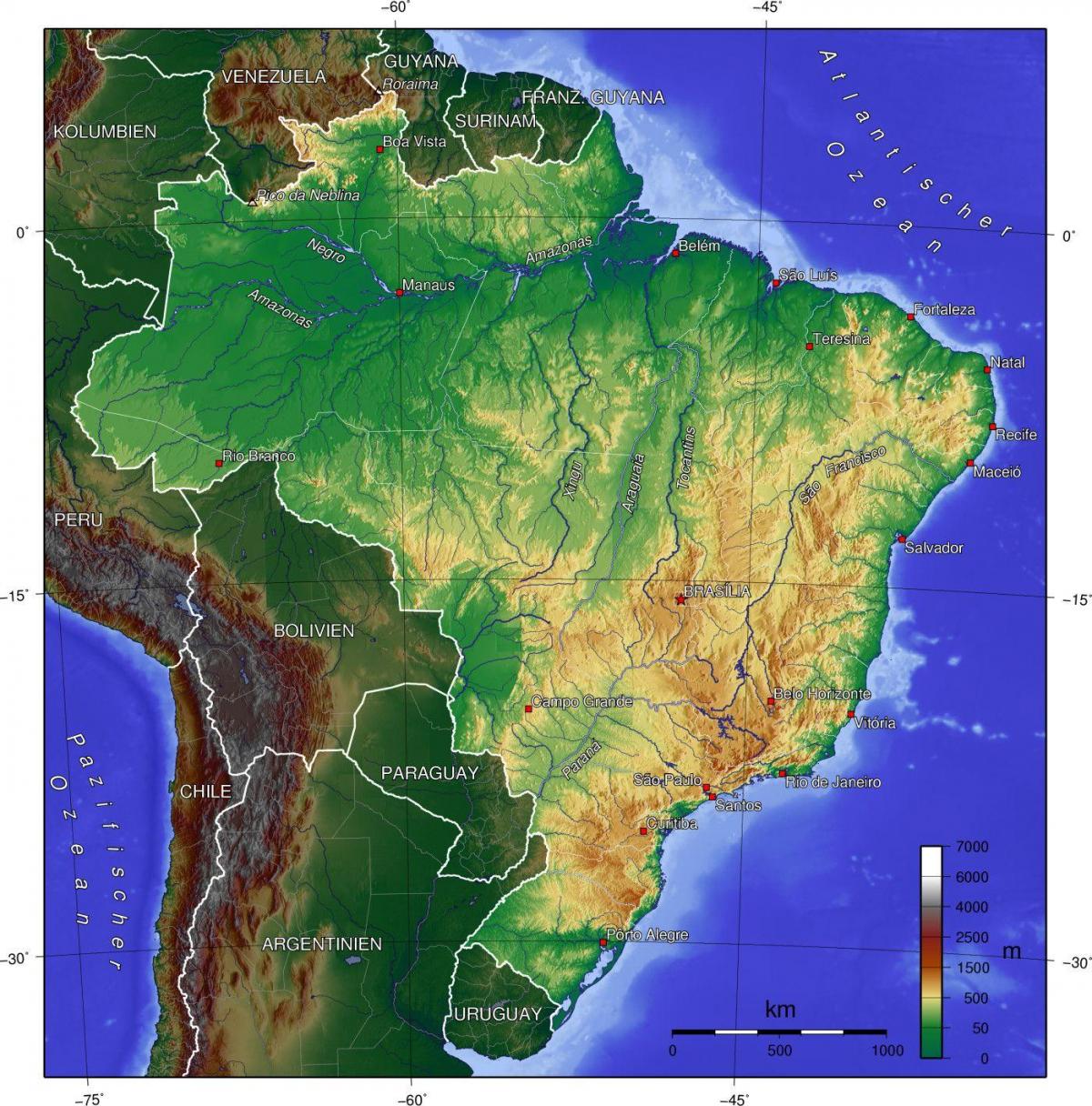 Mappa topografica di Brasile