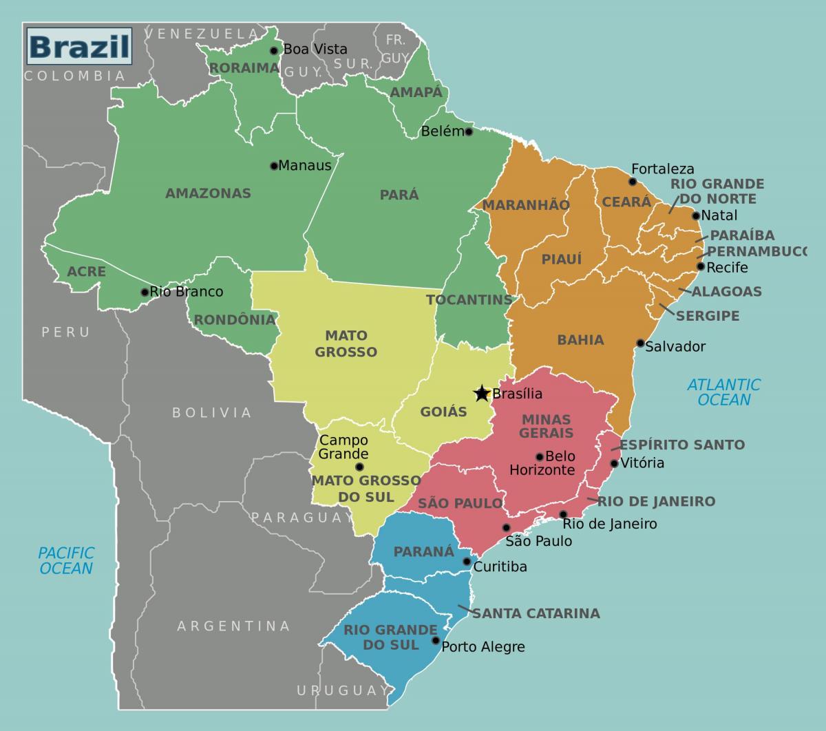Mappa del Brasile con le principali città
